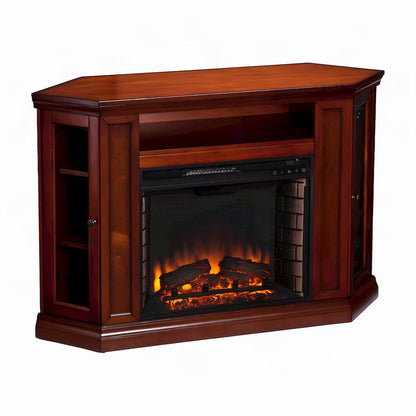 FurniFact Electric Fireplace with Convertible Mantel and Media Shelf, Brown