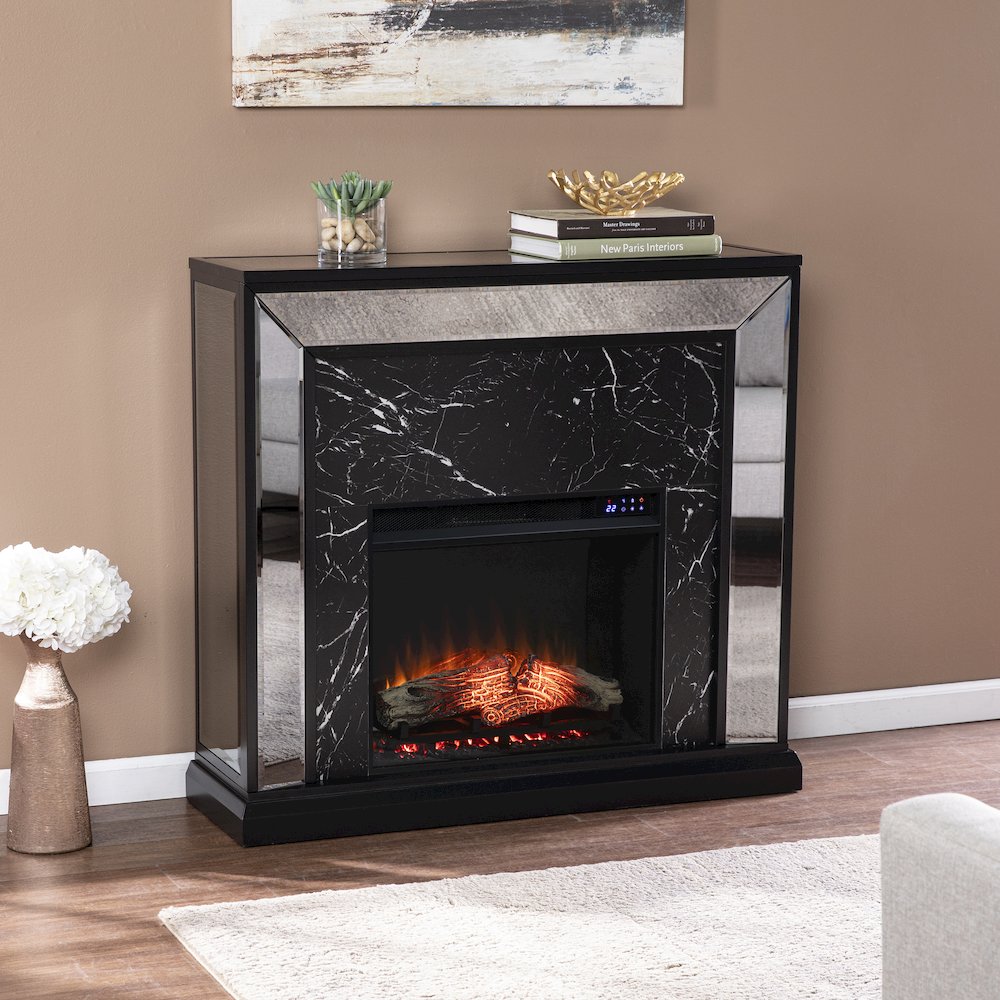 Trandling Mirrored Touch Screen Fireplace with Faux Marble