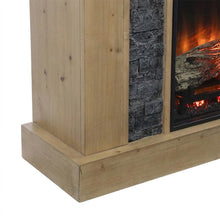 Fir Veneer Electric Fireplace with Faux Stone Surround and Touch Screen