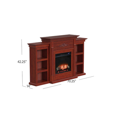 Tennyson Touch Screen Electric Fireplace with Bookcases - Mahogany