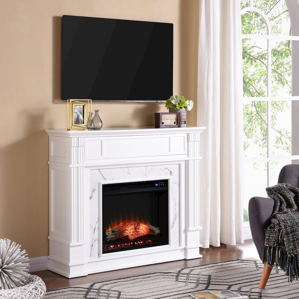 Highgate Faux Cararra Marble Touch Screen Electric Media Fireplace