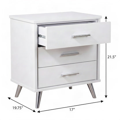 FurniFact Accent Table Nightstand with 3 Drawers and Veneer Top, White