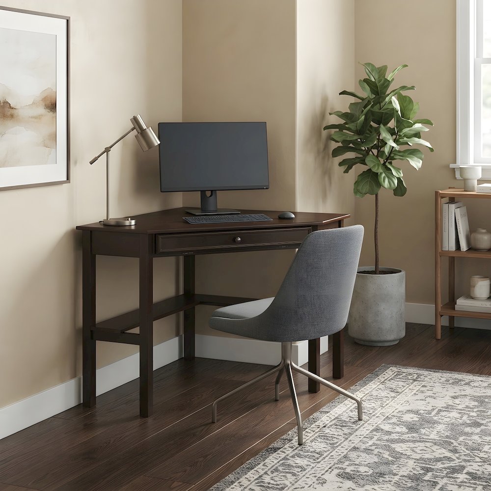 Birch Veneer Corner Computer Desk with Slide-Out Keyboard Tray and Shelves
