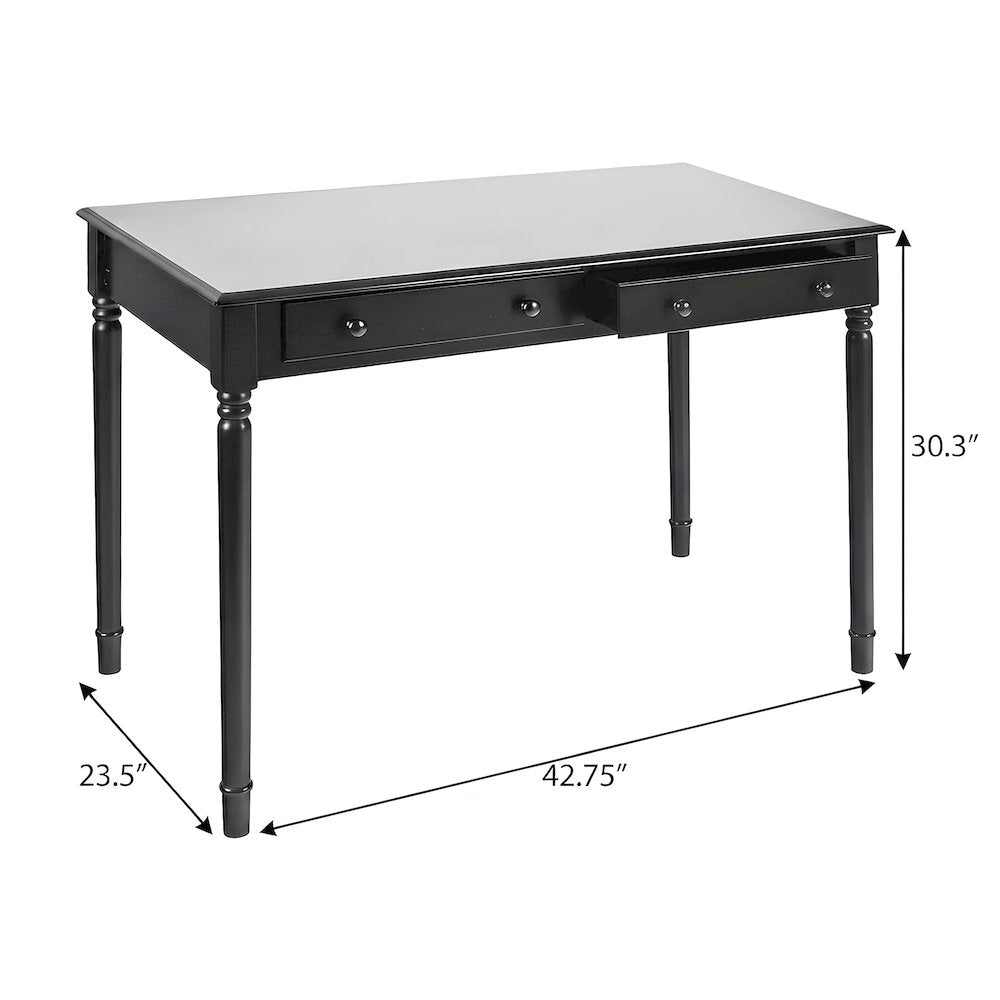 Wood Veneer Writing Desk with Drawers and Spindle Legs, Farmhouse Style