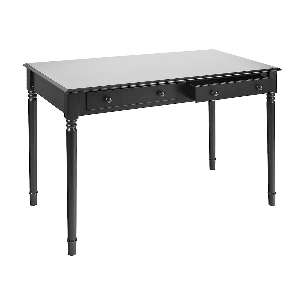 Wood Veneer Writing Desk with Drawers and Spindle Legs, Farmhouse Style