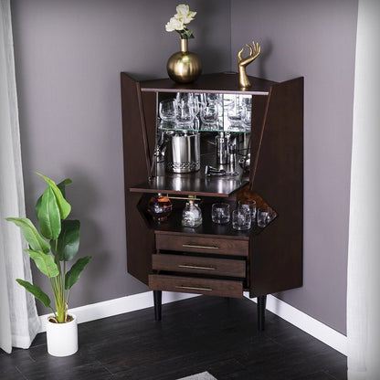 Larson Corner Bar Cabinet - Dark Tobacco