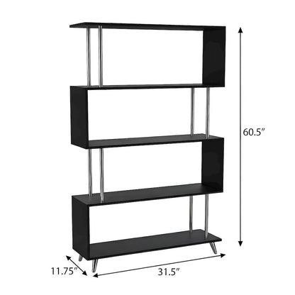 Wood Veneer 4-Shelf Etagere Bookcase with Asymmetrical Open Shelves