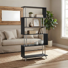 Wood Veneer 4-Shelf Etagere Bookcase with Asymmetrical Open Shelves