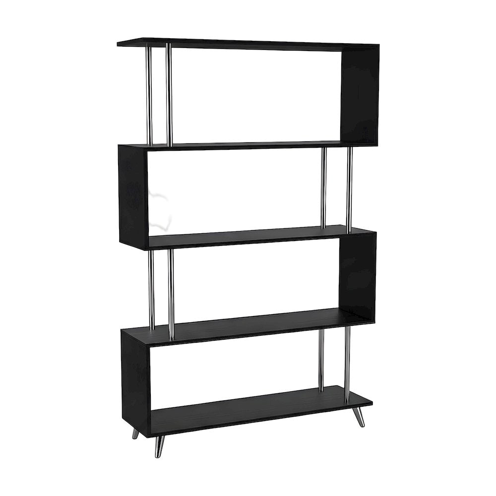 Wood Veneer 4-Shelf Etagere Bookcase with Asymmetrical Open Shelves
