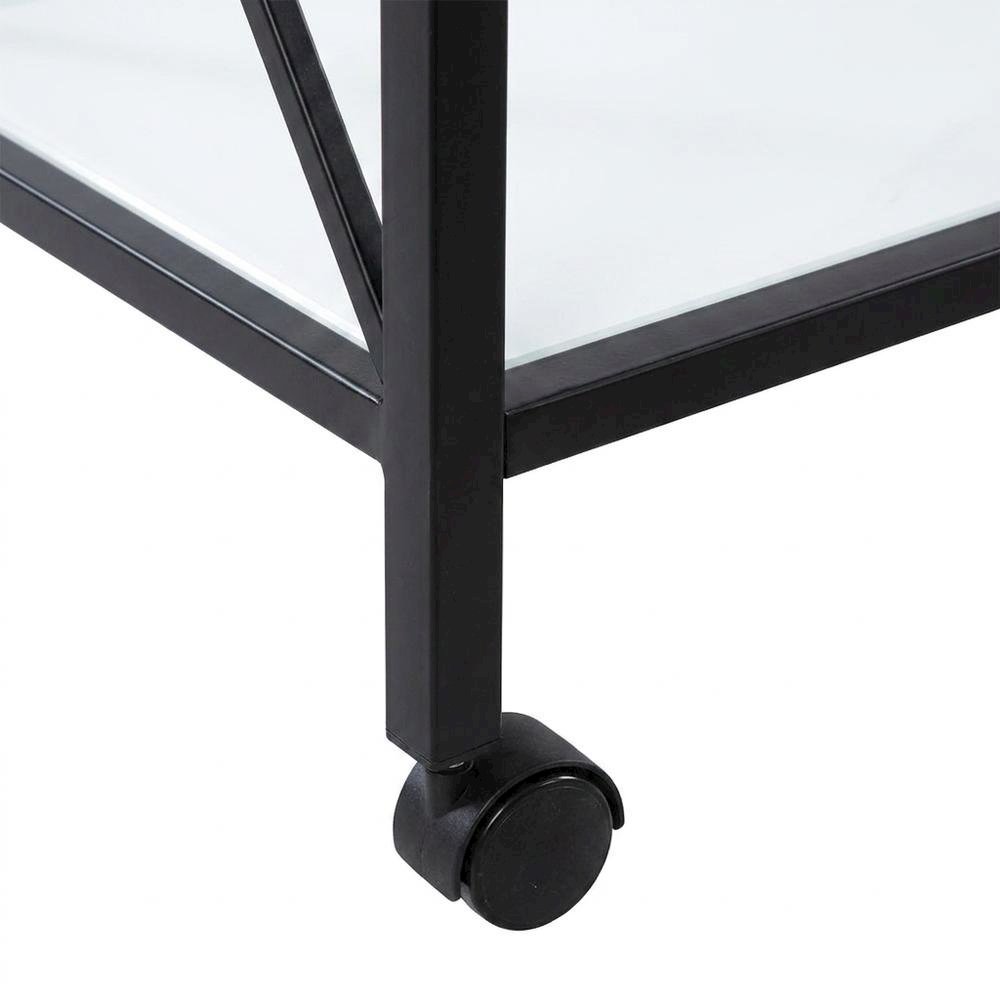 Metal Two-Tier Bar Cart with Tempered Glass Shelf, Powder-Coated with Storage