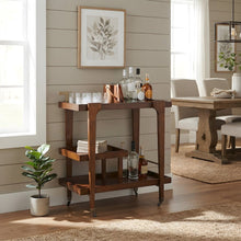 Birch Veneer Mid-Century Modern Bar Cart with Open Shelving for Dining Room