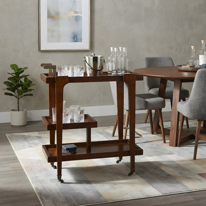 Birch Veneer Mid-Century Modern Bar Cart with Open Shelving for Dining Room