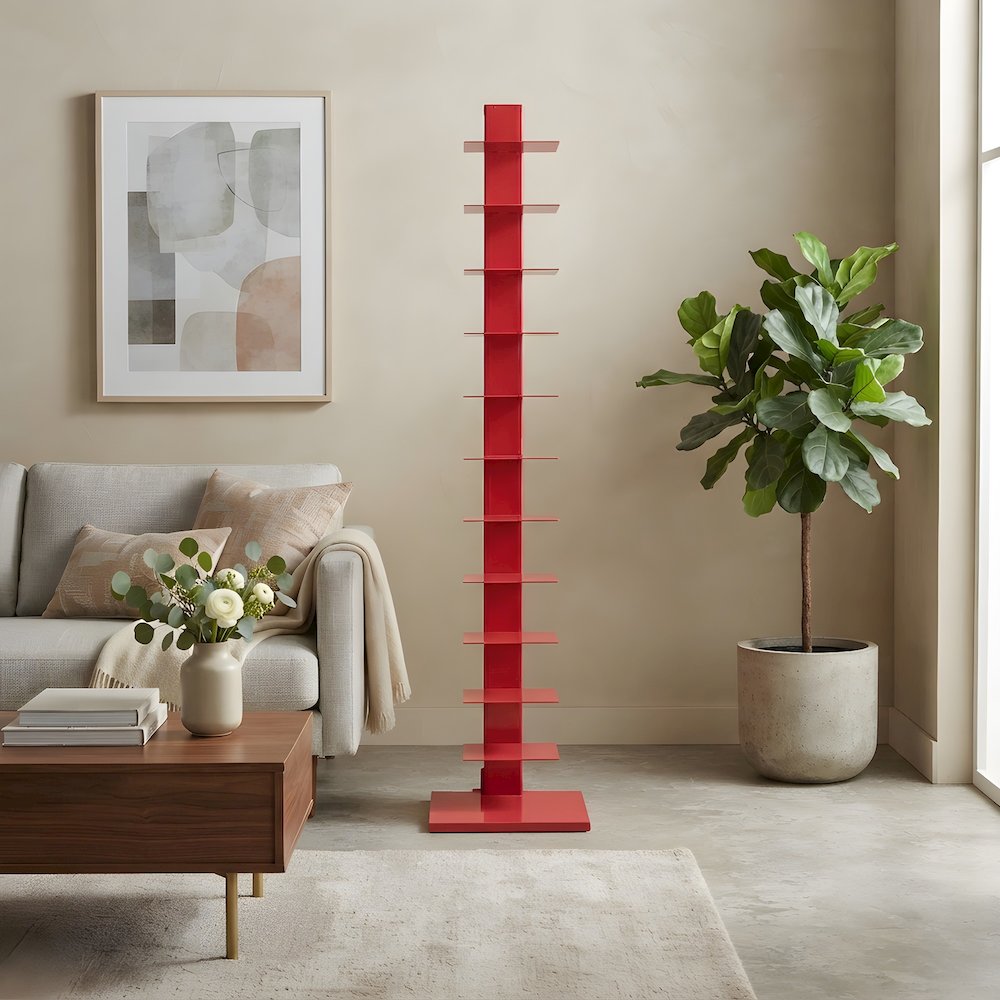 Metal Tower Shelf with Powder-Coated Finish and Fixed Shelves, Narrow Tall
