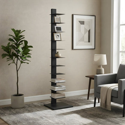 Metal Tower Shelf with Powder-Coated Finish and Fixed Shelves for Entryway