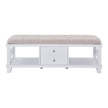 Wyndcliff White Upholstered Storage Bench in White Color
