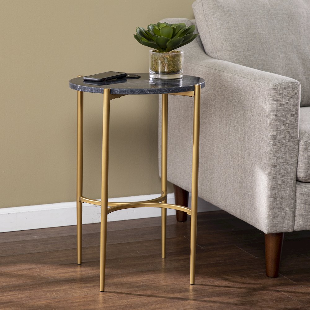 Clarvin Side Table Wireless Charging Station in Black Color