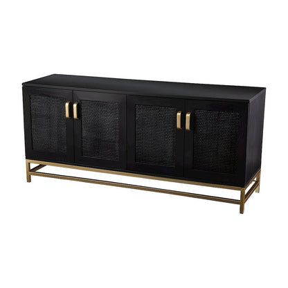 Ash Veneer and Rattan TV Stand with Contemporary 4-Door Cabinet Storage
