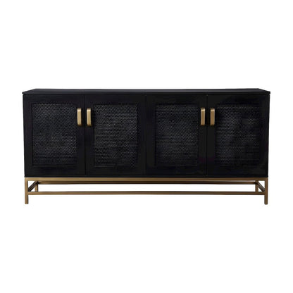 Ash Veneer and Rattan TV Stand with Contemporary 4-Door Cabinet Storage