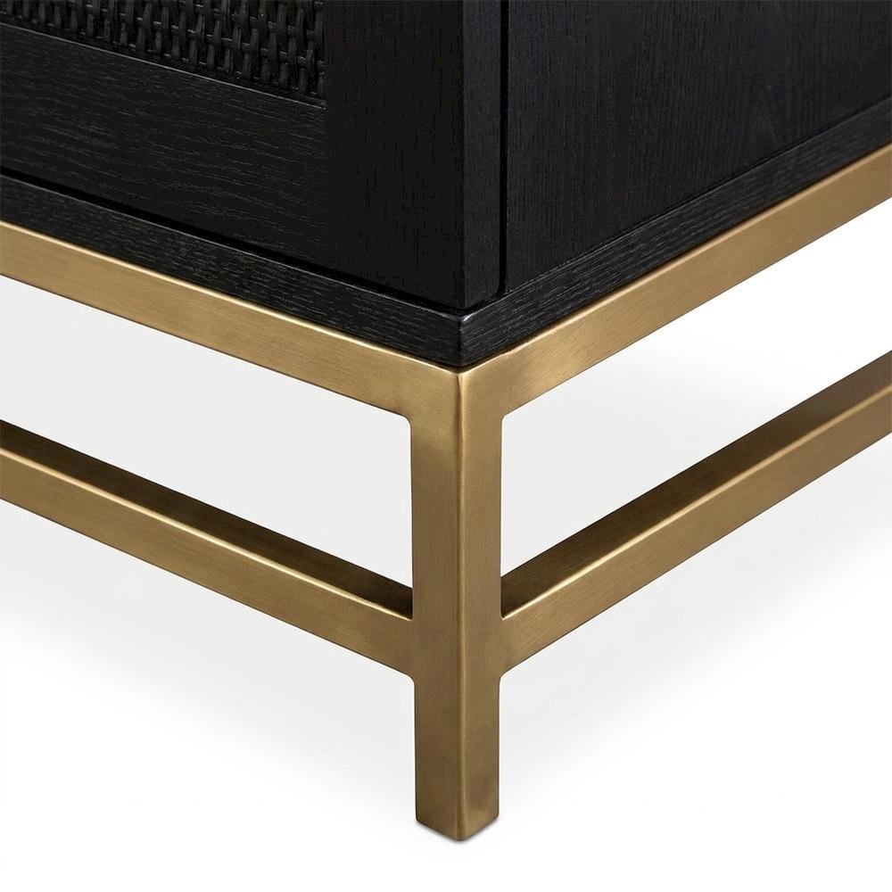 Ash Veneer and Rattan TV Stand with Contemporary 4-Door Cabinet Storage