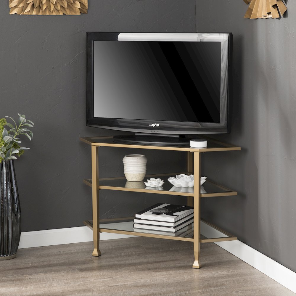 Jaymes Metal/Glass Corner TV Stand