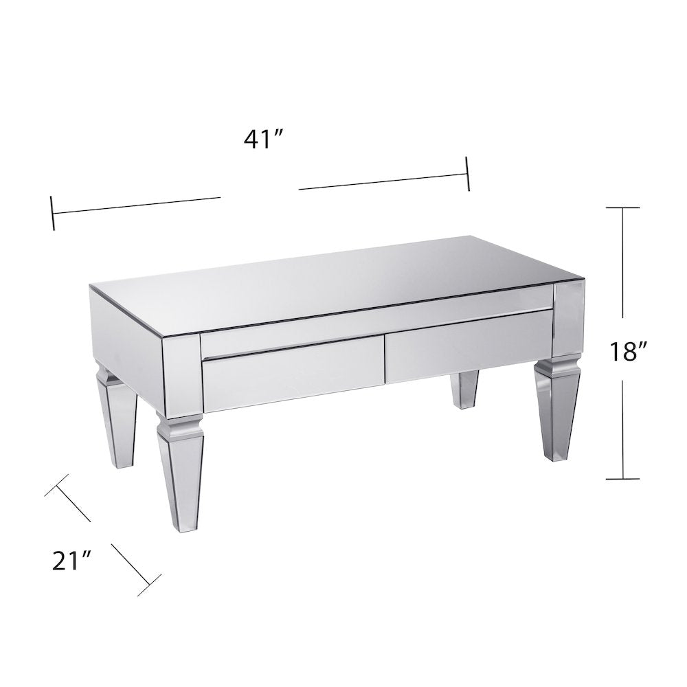 Darien Mirrored Coffee Table Storage in Silver Color