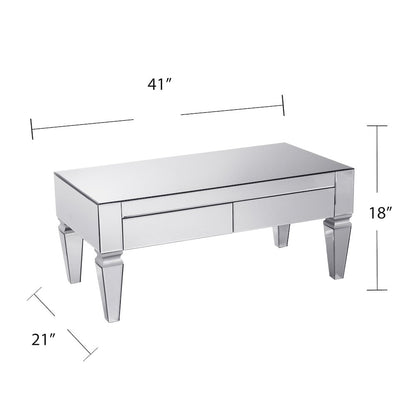 Darien Mirrored Coffee Table Storage in Silver Color