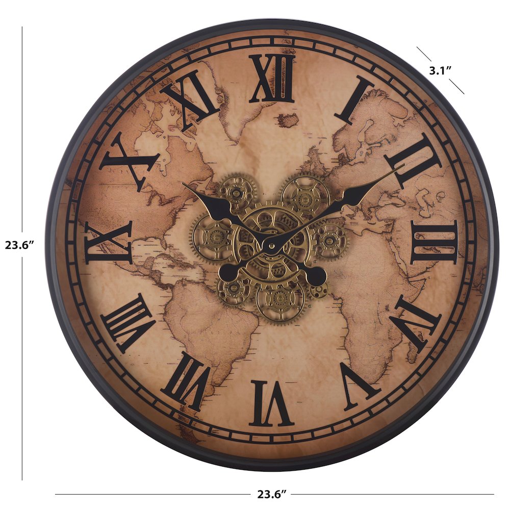 Edson World Map Gear Clock/Beige