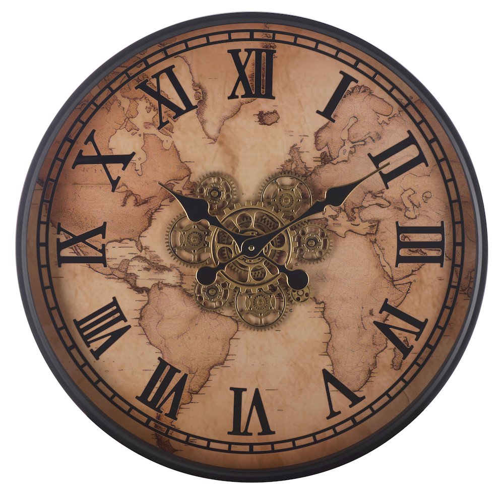 Edson World Map Gear Clock/Beige