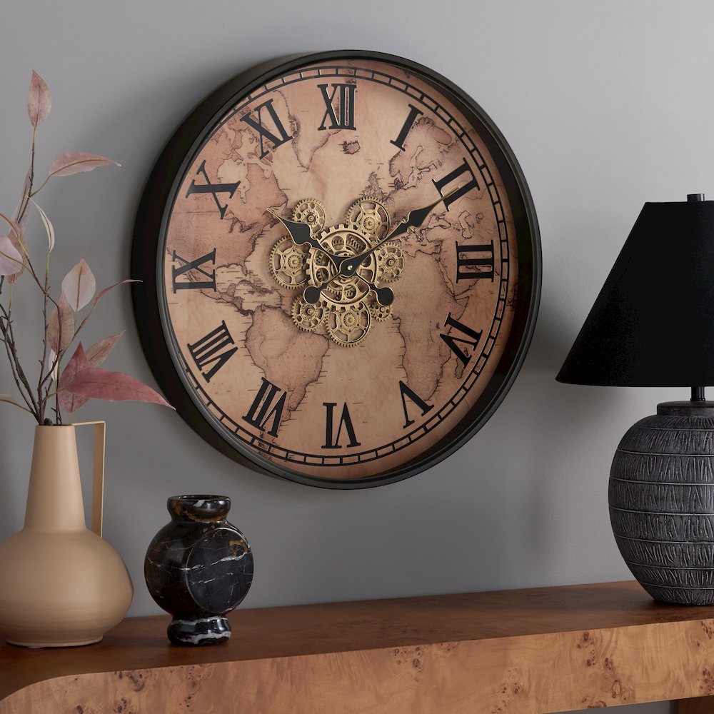Edson World Map Gear Clock/Beige