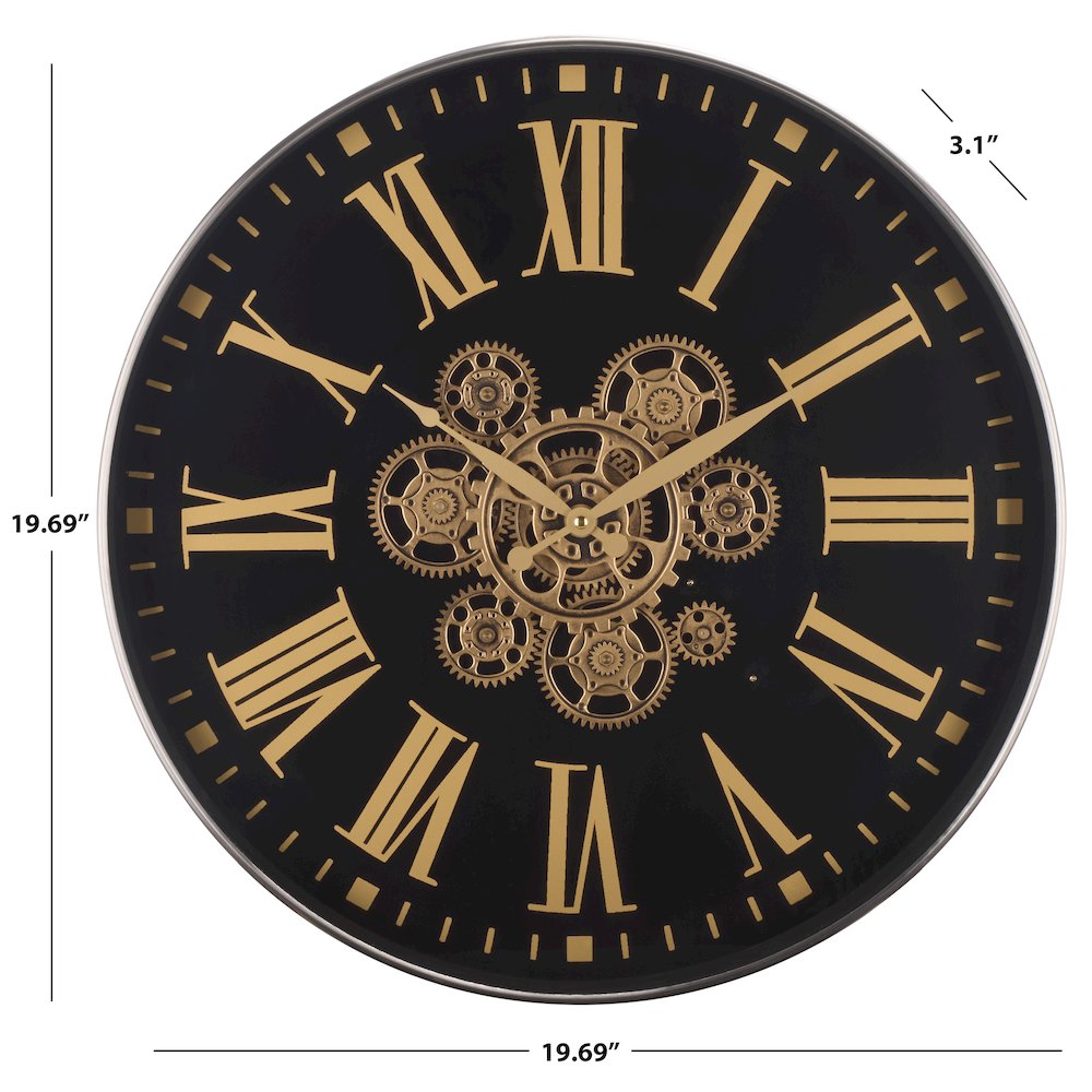 Thatcher Roman Gear Clock/Black/Gold
