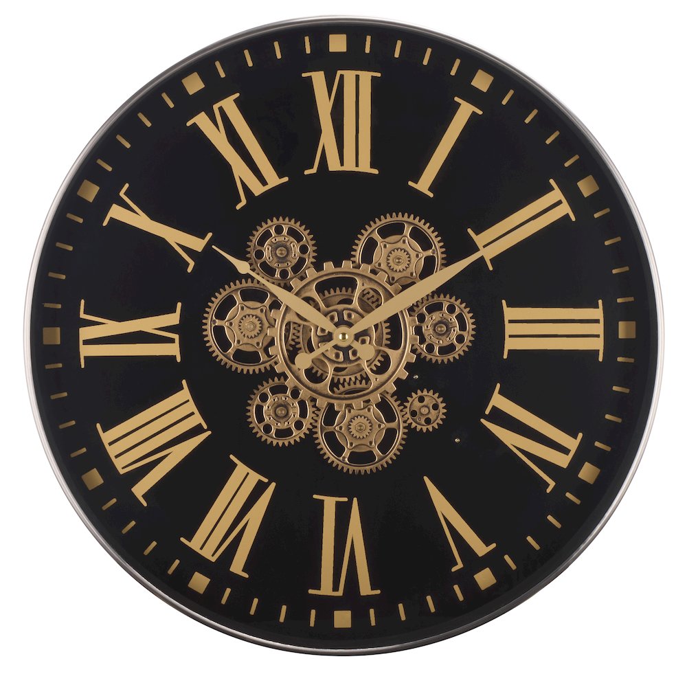 Thatcher Roman Gear Clock/Black/Gold