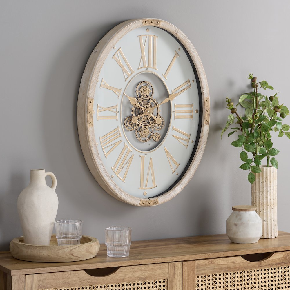 Whitcomb Roman Gear Wall Clock/Cream/Gold