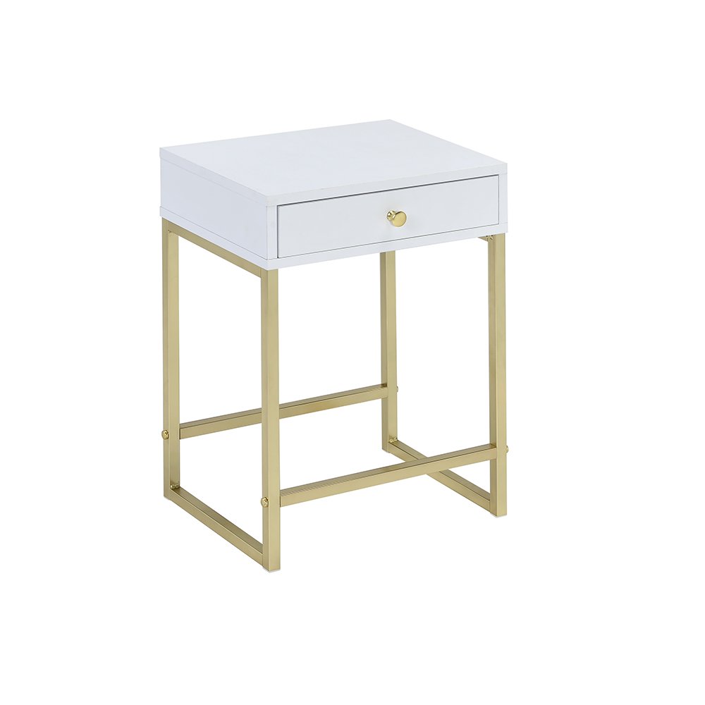 Coleen Accent Table, White & Brass