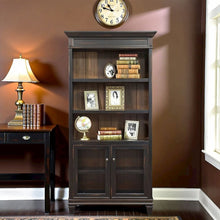 Black Wooden Bookshelf – 4 Shelf Bookcase for Living Room or Office Use