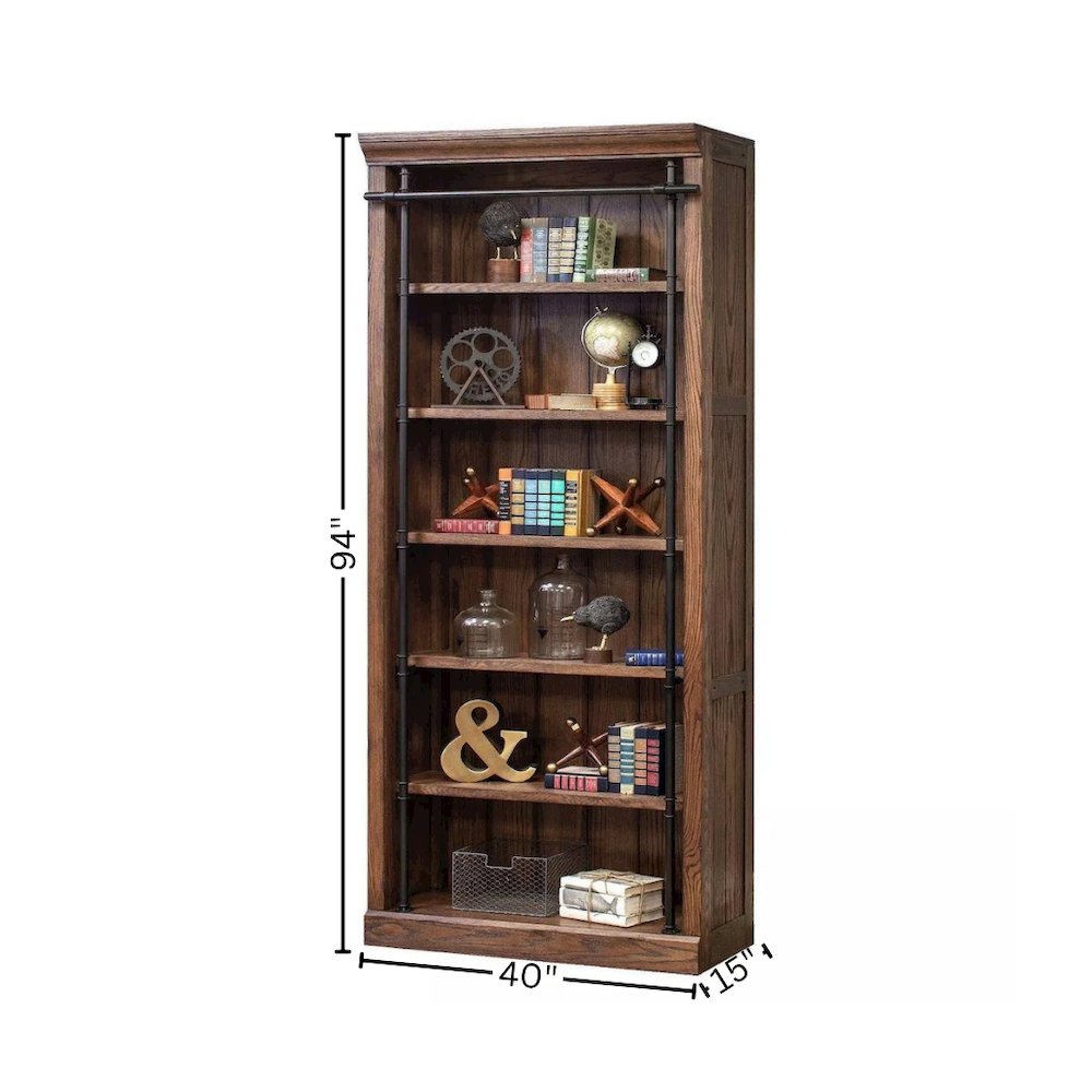 8 Foot Bookcase Wall, Ladder, Adjustable Shelves, Brown