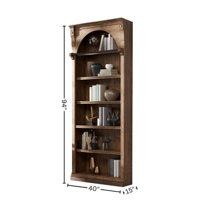 8-Foot Tall Wood Bookcase, 4 Adjustable, 1 Fixed Shelf, Beadboard Back, Brown