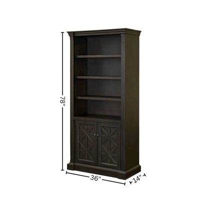 Wood Bookcase With Doors, Fully Assembled, 3 Adjustable Shelves, Brown Finish