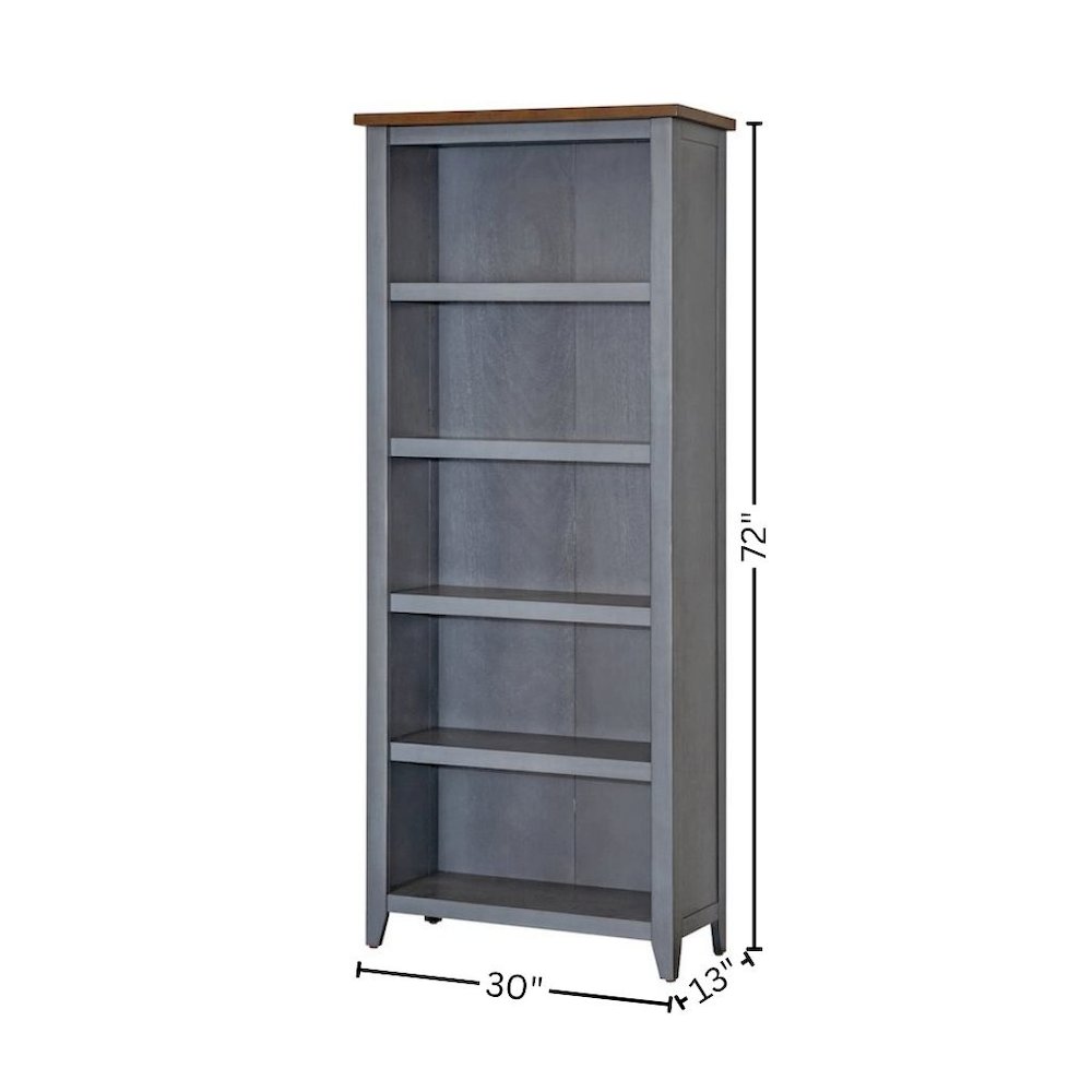 Farmhouse Open Wood Bookcase, 3 Adjustable Shelves, 1 Fixed Shelf, Blue