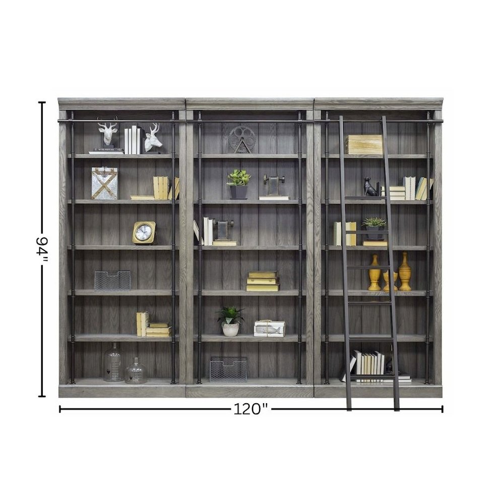 8-Foot Tall Bookcase Wall & Ladder, 5 Adjustable Shelves, Gray
