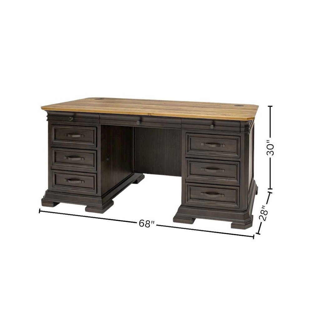 Double Pedestal Executive Desk, 7 Drawers, Locking File, Brown