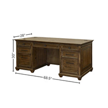 Wood Double Pedestal Desk, 7 Drawers, Locking File, Brown
