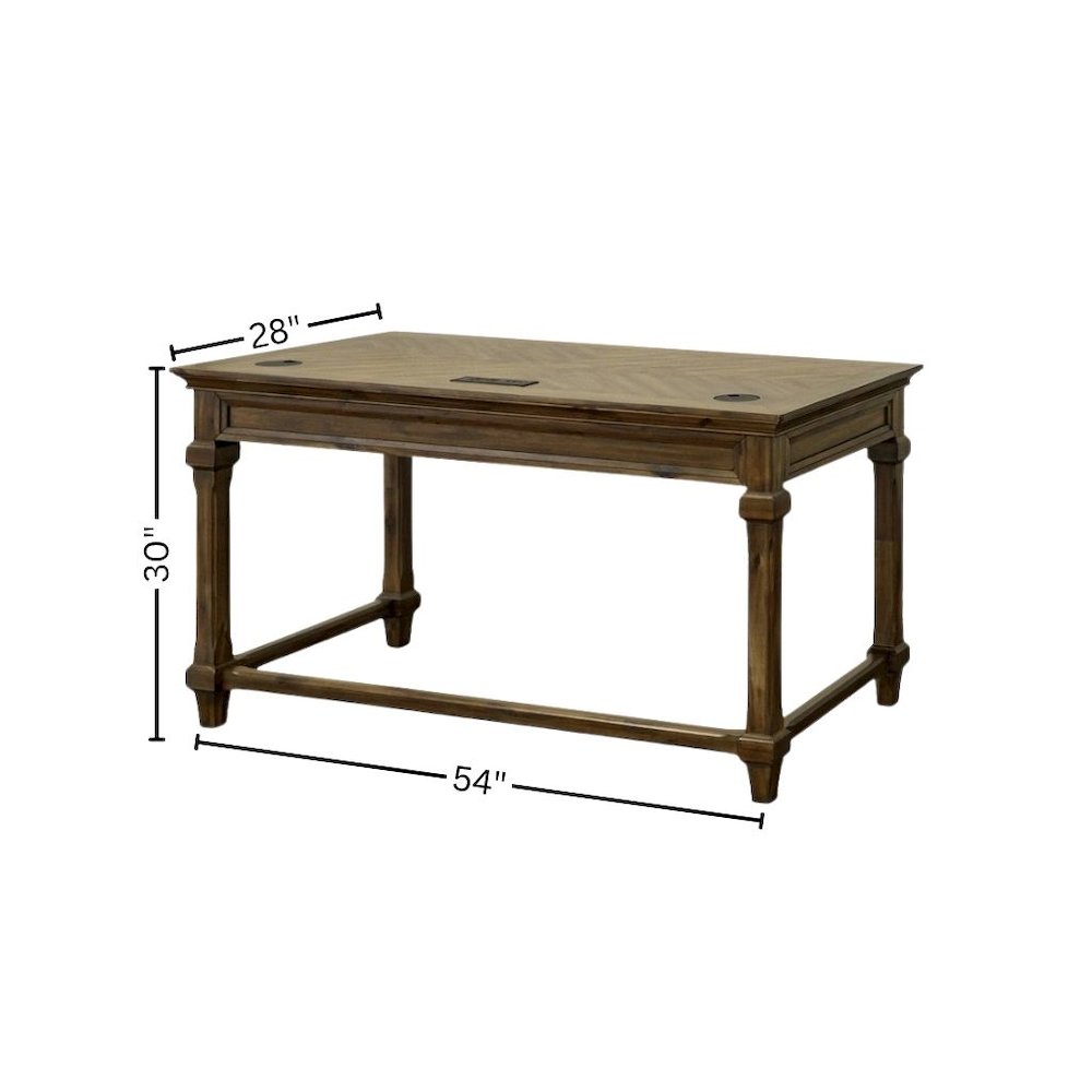 Traditional Wood Writing Desk, 3 Drawers, Power Center, Brown