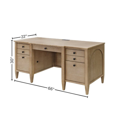 Wood Credenza Desk, 7 Drawers, 2 Locking Files, Power Center, Brown