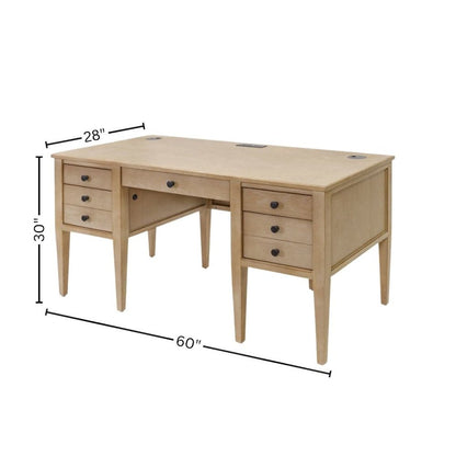 Wood Half Pedestal Desk, 6 Drawers, 1 Locking Utility, Wire Management, Brown