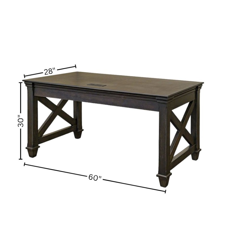 Traditional Wood Writing Desk, 3 Drawers, Power Center, Dark Brown