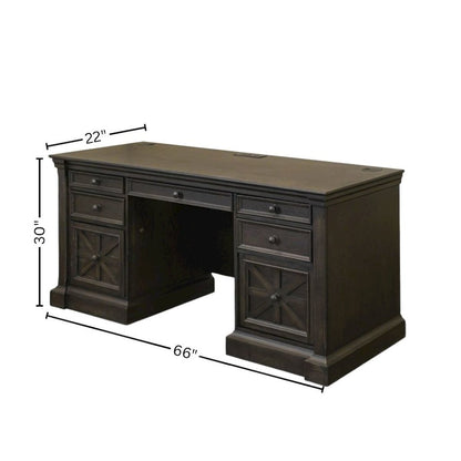 Traditional Credenza, 7 Drawers, 2 Locking Files, Power Center, Dark Brown