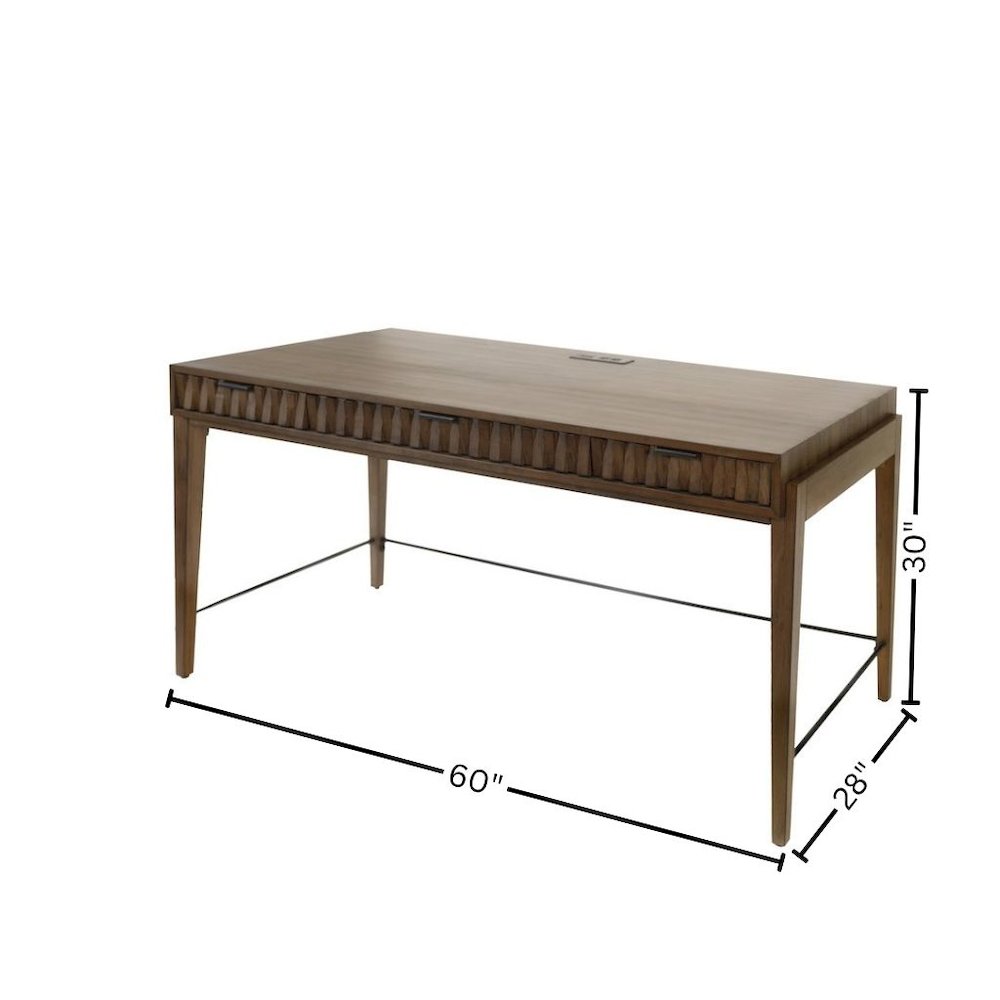 Mid-Century Modern Writing Desk, 3 Drawers, Power Center, Brown