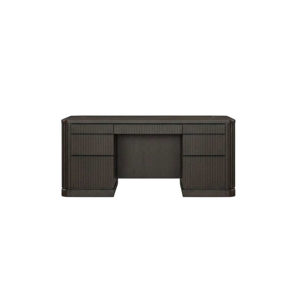 Tulane Double Pedestal Executive Desk, 5 Drawers, Wire Management, Brown