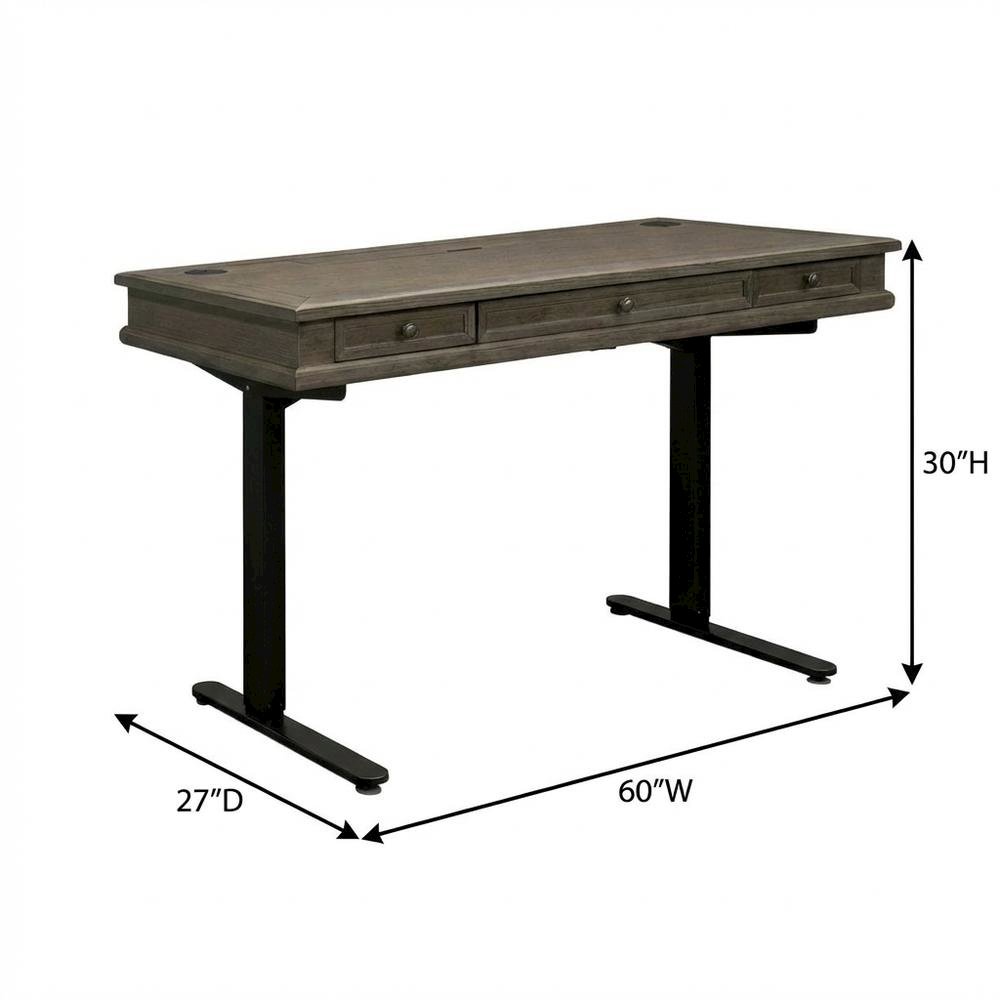Wood Electronic Standing Desk with Power Center and 3 Drawers, Gray