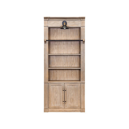 Two 8' Tall Bookcase Wall With Ladder, Storage Organizer, Display Shelf, Brown